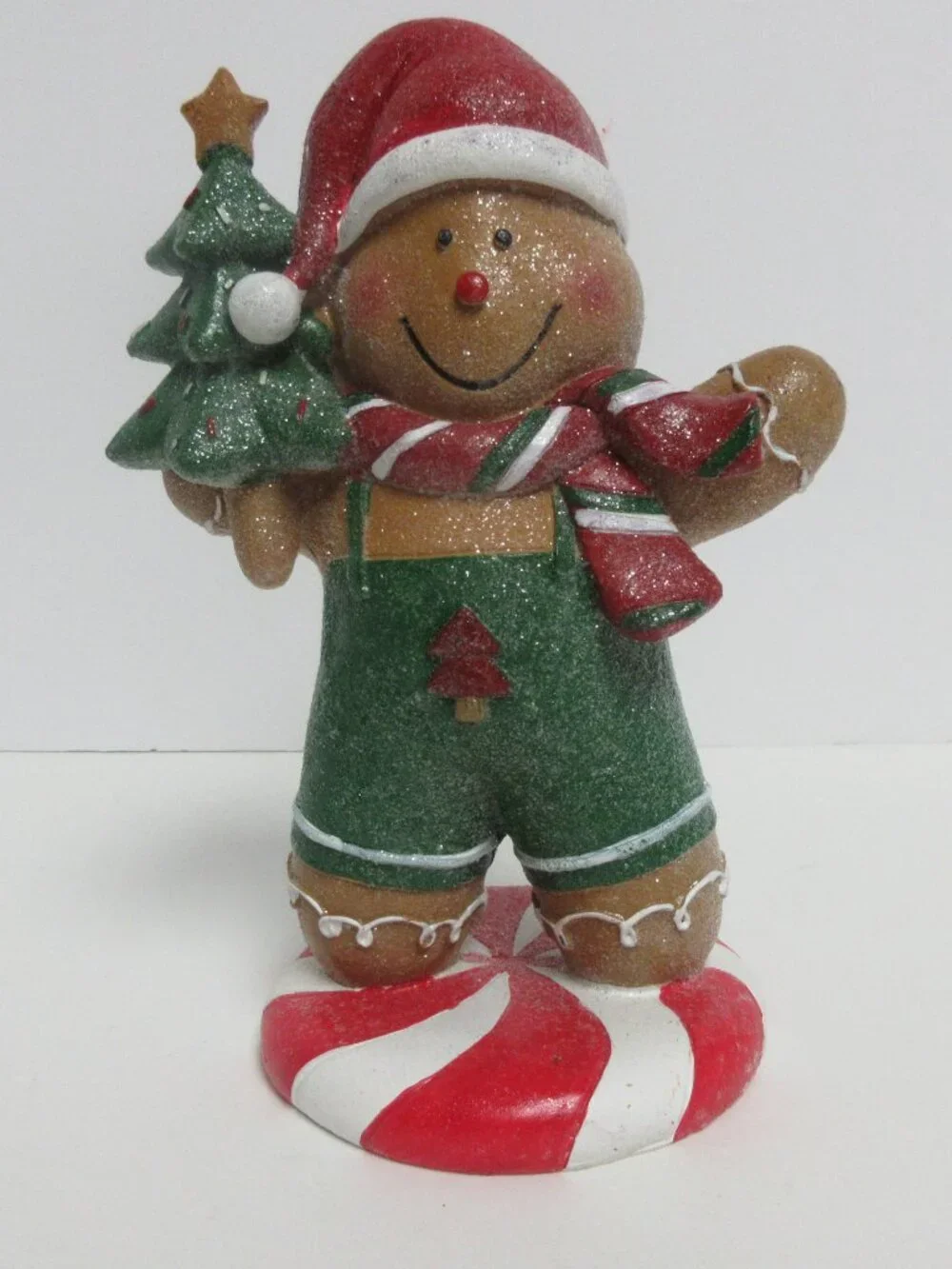 Festive Gingerbread Boy Figurine with Tree-Red&Green